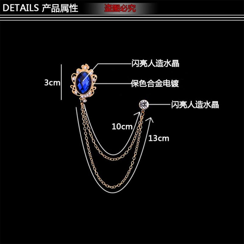 GUAFEIH Men's Gem Brooch Lapel Pin Badge Hanging Chains Collar Brooches Pin for Career Suit Tuxedo of Shirts Tie Hat Scarf for Boyfriend Father Birthday - Image 2